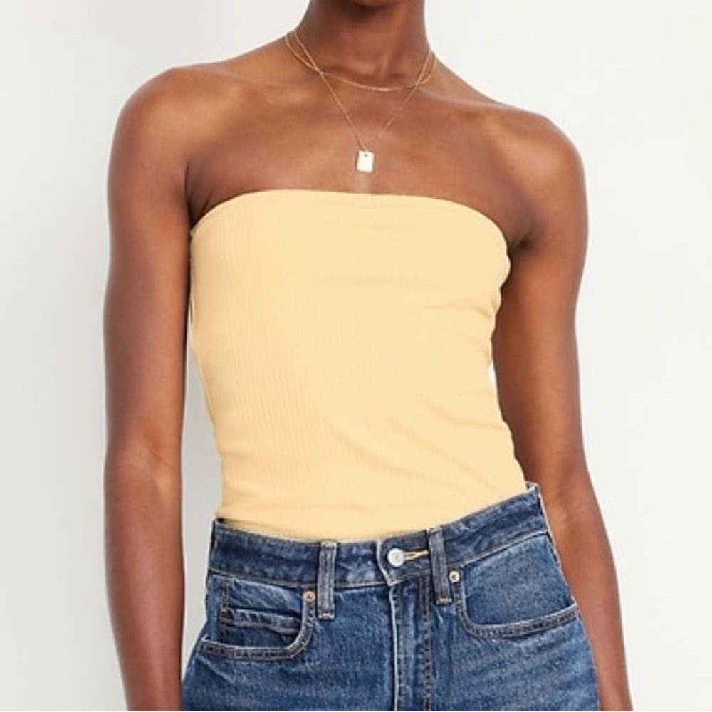Old Navy butter yellow strapless top, ribbed